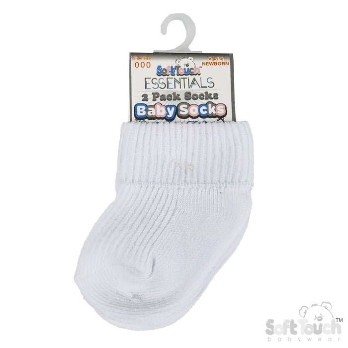 2PK WHITE 0-3M PLAIN TOT SOCKS (PK12) (0-3 Months) S901-W