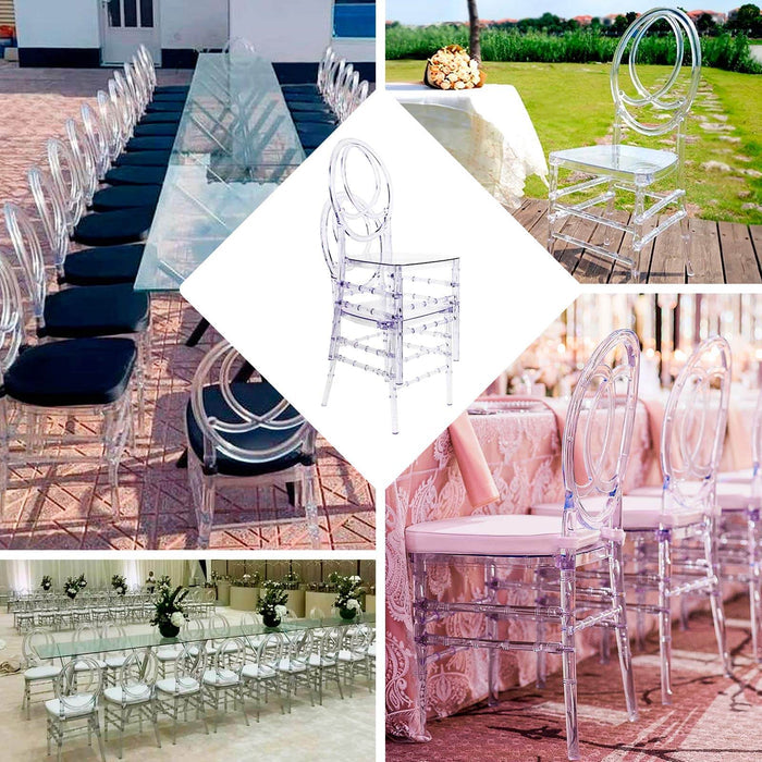 Transparent acrylic chair in a stylish event setting.