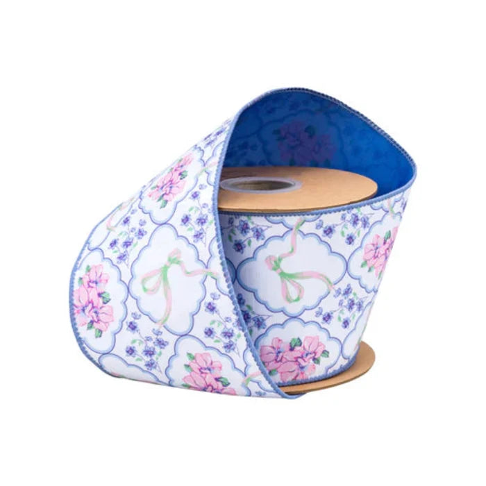 Dupioni Bows and Floral Diamonds Ribbon, 4" x 10YD