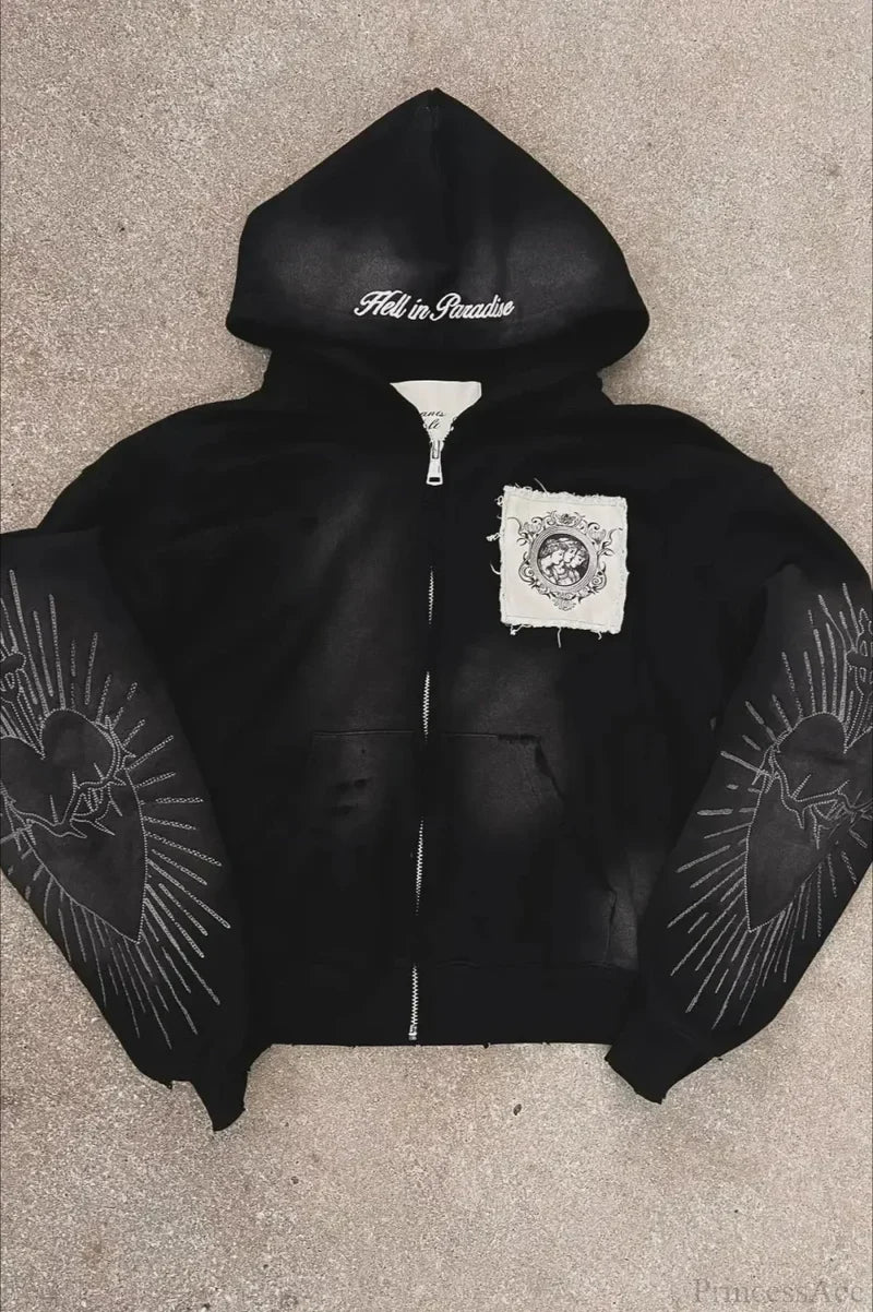 Flash Diamond Oversized Hoodie Black 7 / M