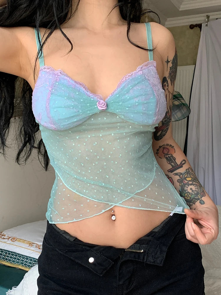 Floral Dot See-Through Crop Top
