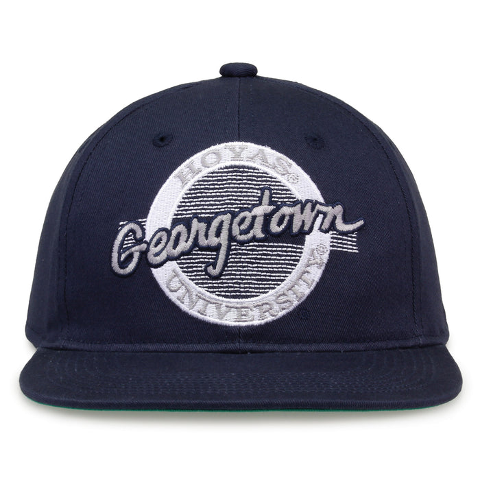 Georgetown Retro Circle snapback hat in navy, front view