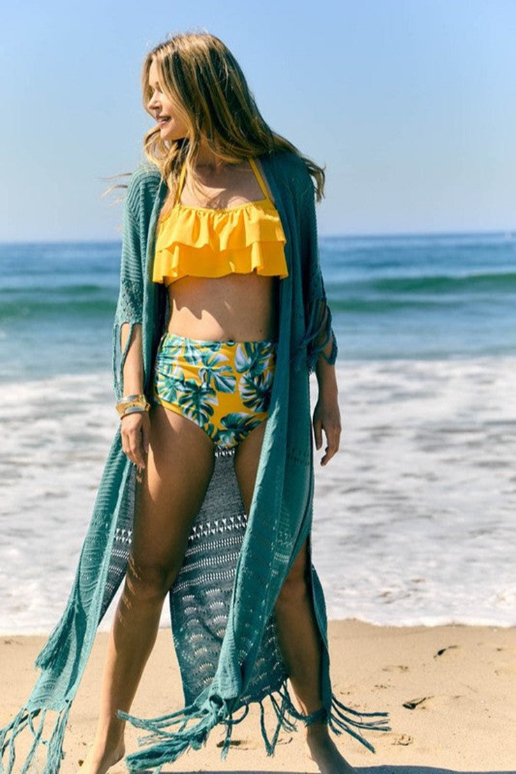 Hollow Knit Fringe Maxi Cover Up