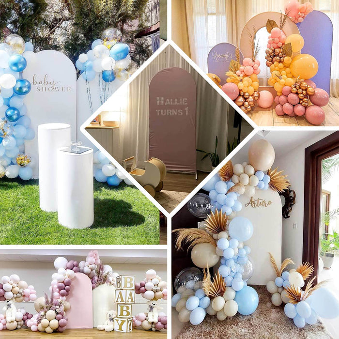 Decorative balloon setups for baby showers and birthday parties.