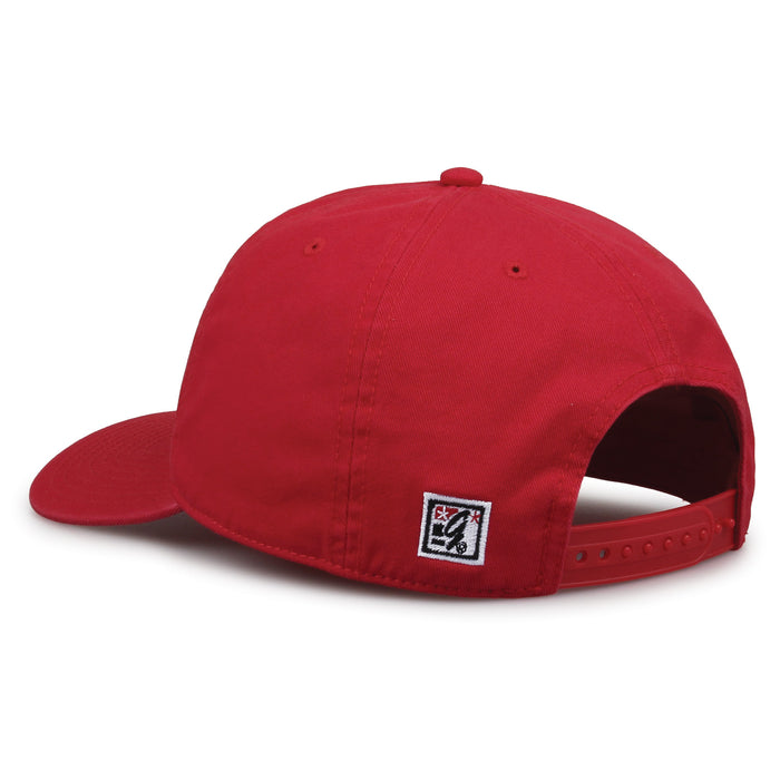 NC State Wolfpack Original Heritage Bar Snapback in red, rear view showing adjustable snapback closure