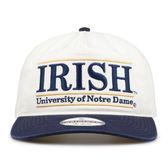 Notre Dame Original Bar snapback hat with embroidered school design, front view