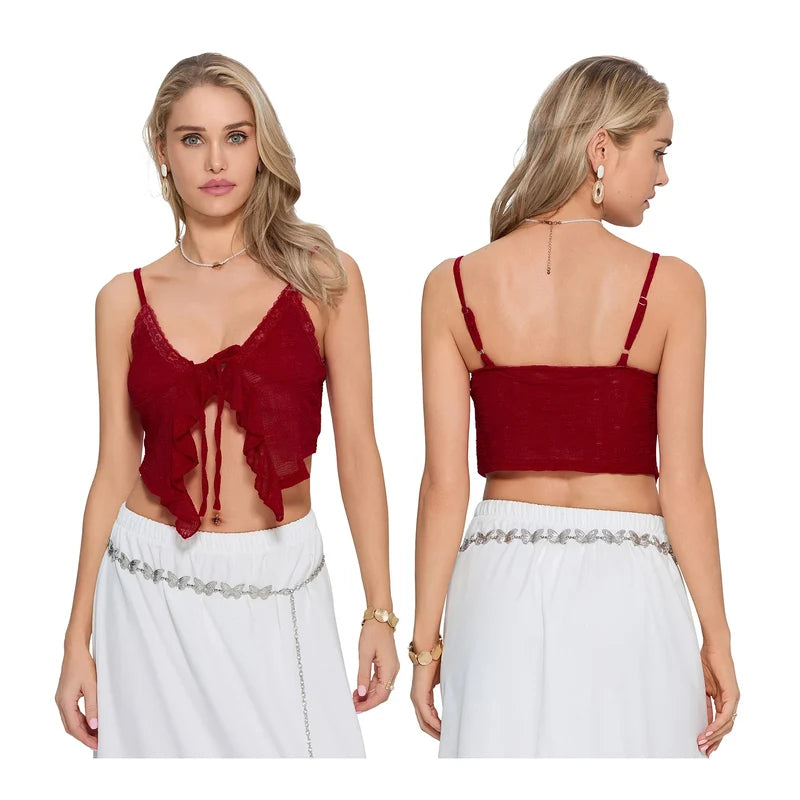 Ruffled Lace Trim Crop Top