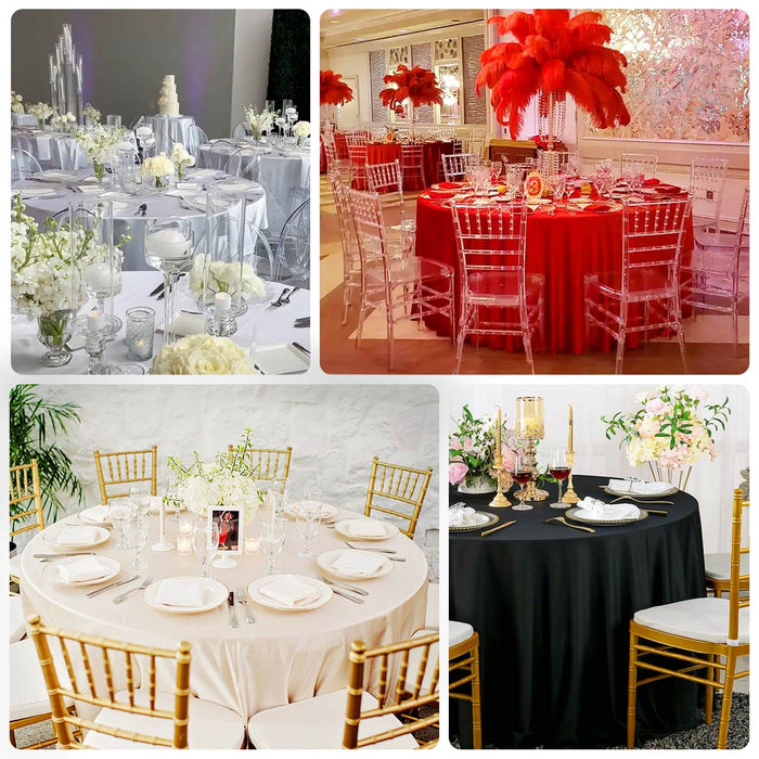 Elegant event table setups featuring floral arrangements and fine dining decor.