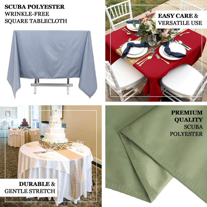 Scuba polyester wrinkle-free square tablecloth in grey with versatile use.