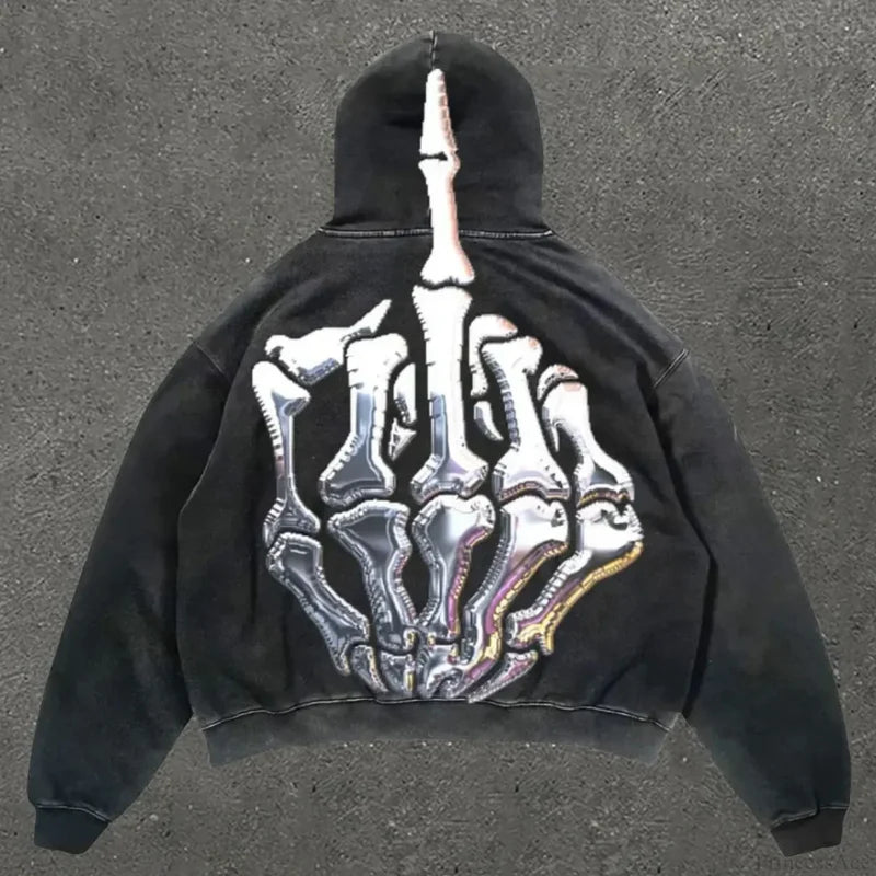 Skull Rap Graphic Cotton Hoodie Black4 / S