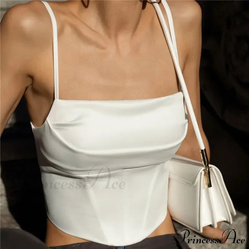 Spaghetti Strap Backless Bandage Skinny Crops 2024 Summer Elegant Lace Up Party Streetwear Women
