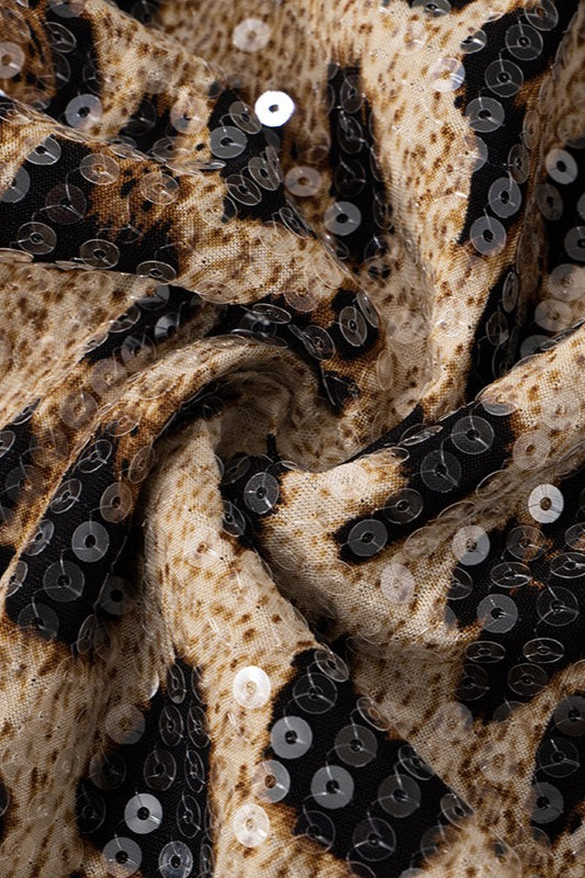 Strapless Leopard Sequin Bodycon Mini Dress