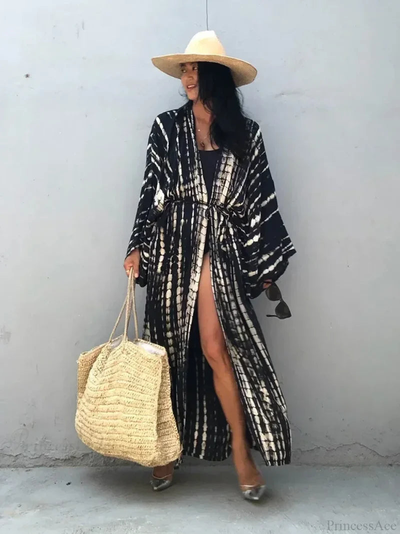 Tie Dye V-Neck Beach Cover Up color11 / One Size