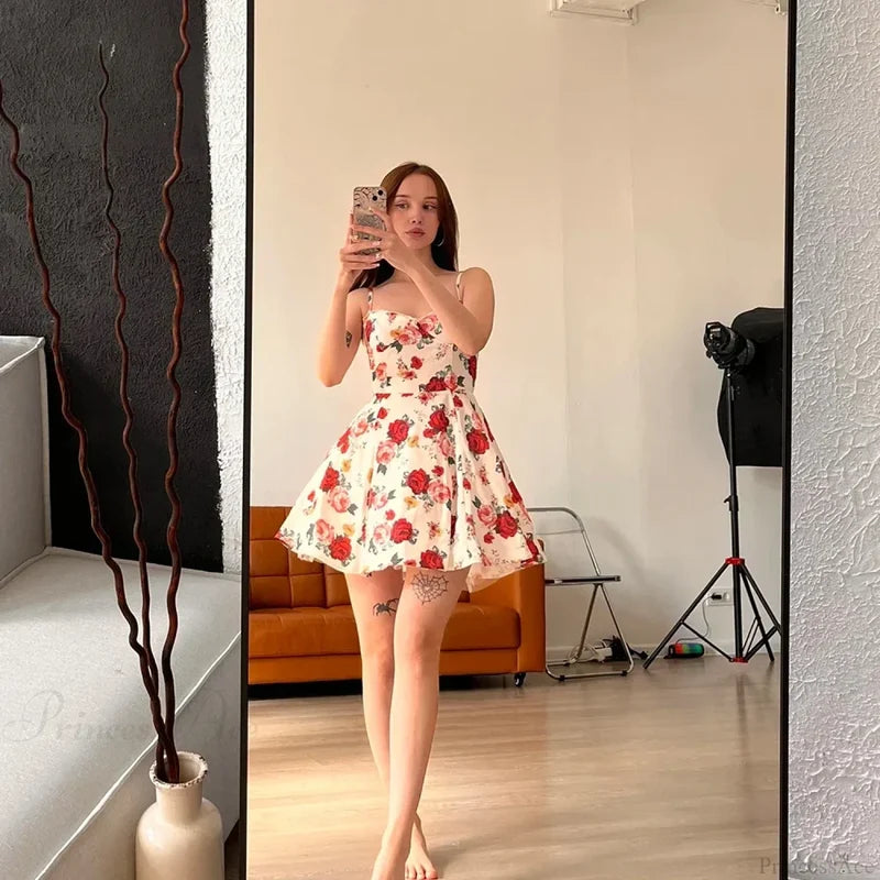 Tulle Skirt Floral Print A-line Floral Dress floral print / XS floraldress-250126