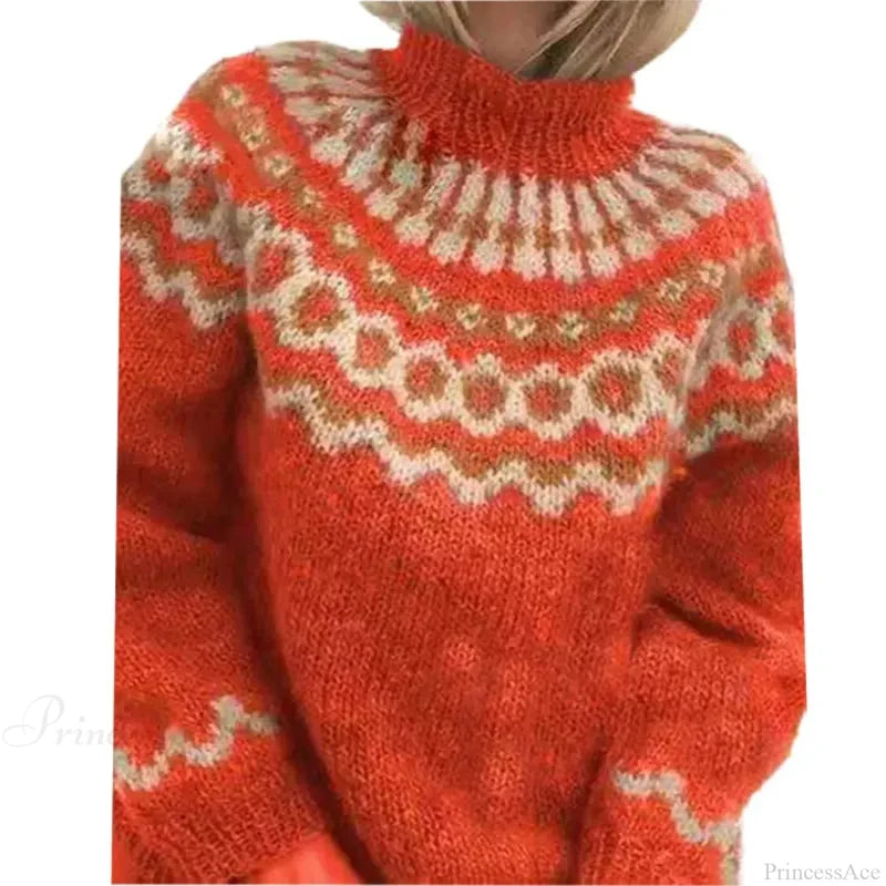 Turtleneck Crochet Streetwear Sweater Red / S