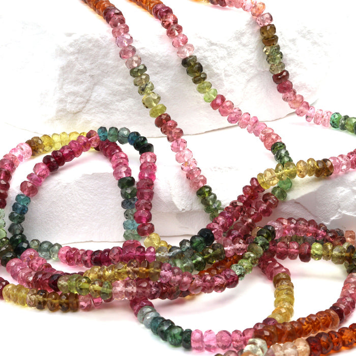 Watermelon Tourmaline 4mm Hand Faceted Rondelles Bead Strand