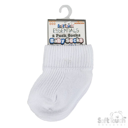 2PK WHITE 0-3M PLAIN TOT SOCKS (PK12) (0-3 Months) S901-W