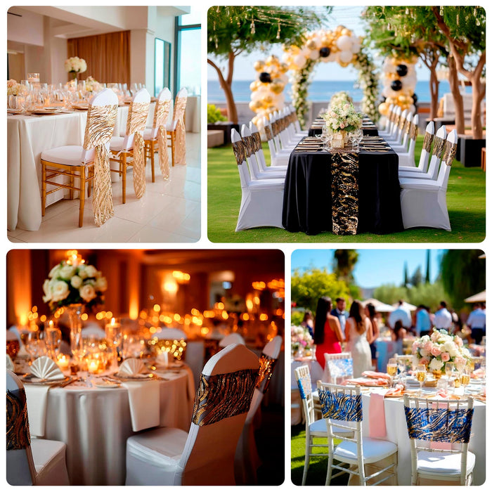 Elegant wedding reception decor with stylish table settings and floral arrangements.