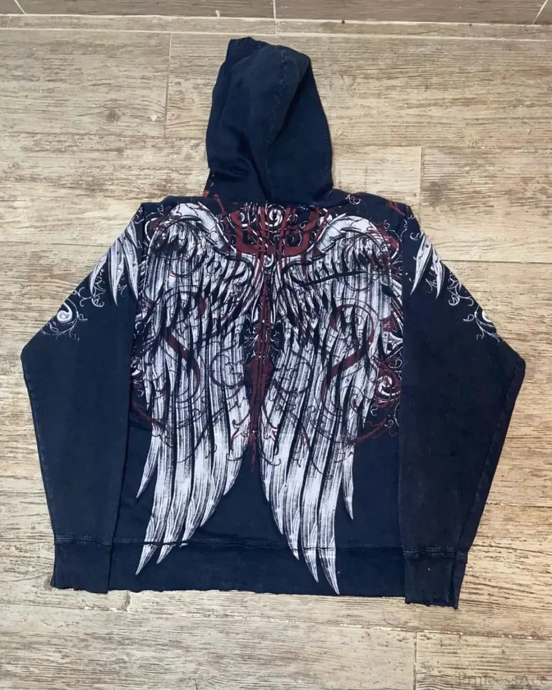 Angel Wing Functional Pleat Hoodie black 1 / S
