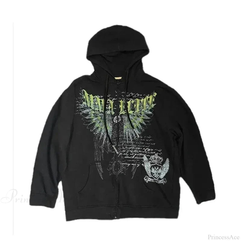 Angel Wing Functional Pleat Hoodie black 8 / S