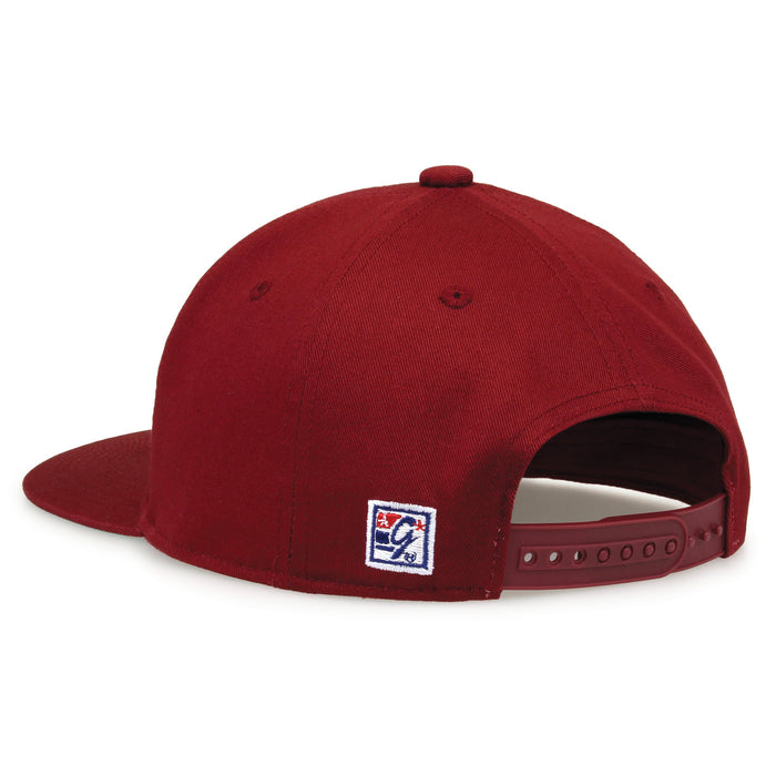 Arkansas Razorbacks Retro Circle snapback hat in cardinal red, rear view showing the adjustable snap closure