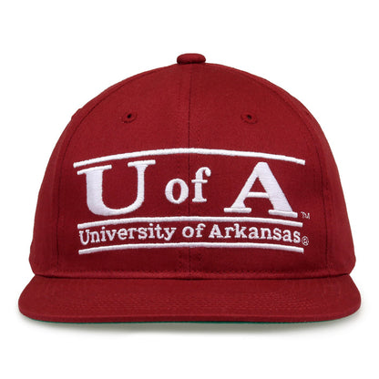 Arkansas Retro Bar snapback hat in cardinal red, front view