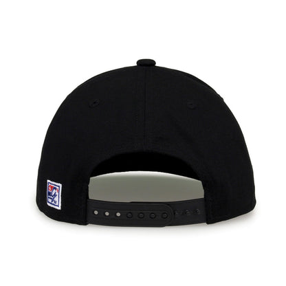 Army Retro Circle snapback hat in black, straight rear view showing the adjustable snap closure