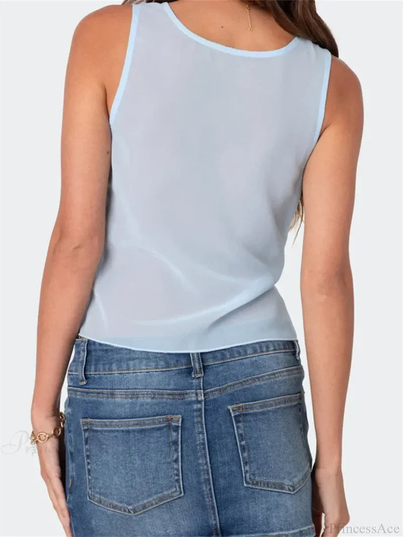Asymmetrical Lace Trim Deep V-neck Slim Crop Top croptop-250126