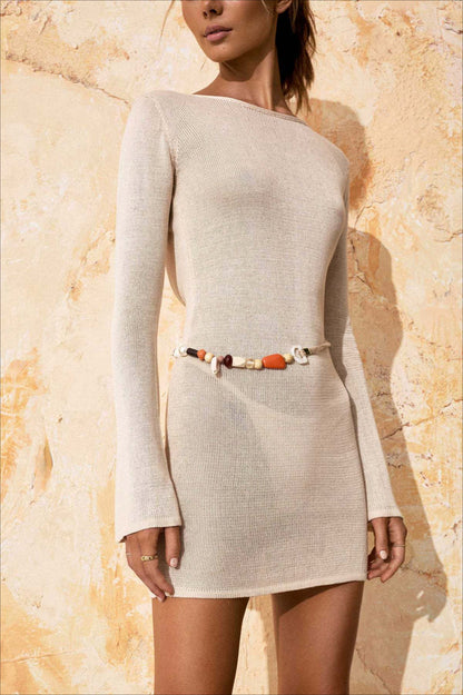 Backless Knit Flare Sleeve Cover Up