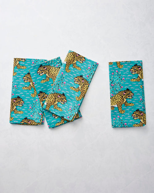 Bagheera - Dinner Napkins Set Of 4 - Turquoise - Printfresh