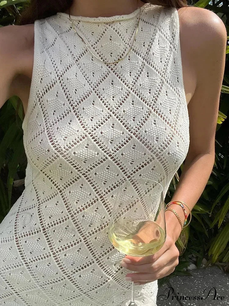 Beachwear Out Knitted Sleeveless Slit Tank Maxi Dress