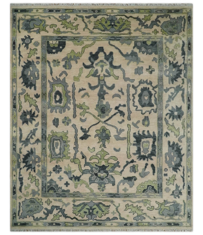 Pink, Charcoal and Green Hand knotted Oushak Traditional Wool Area Rug - The Rug Decor