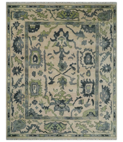 Pink, Charcoal and Green Hand knotted Oushak Traditional Wool Area Rug - The Rug Decor
