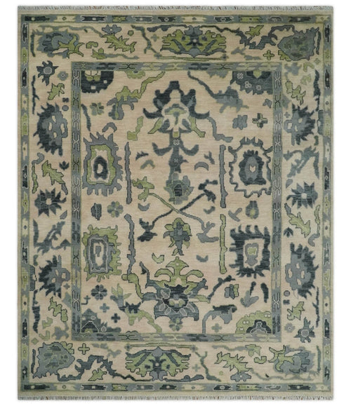 Pink, Charcoal and Green Hand knotted Oushak Traditional Wool Area Rug - The Rug Decor