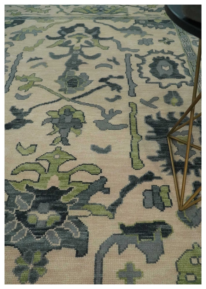 Pink, Charcoal and Green Hand knotted Oushak Traditional Wool Area Rug - The Rug Decor