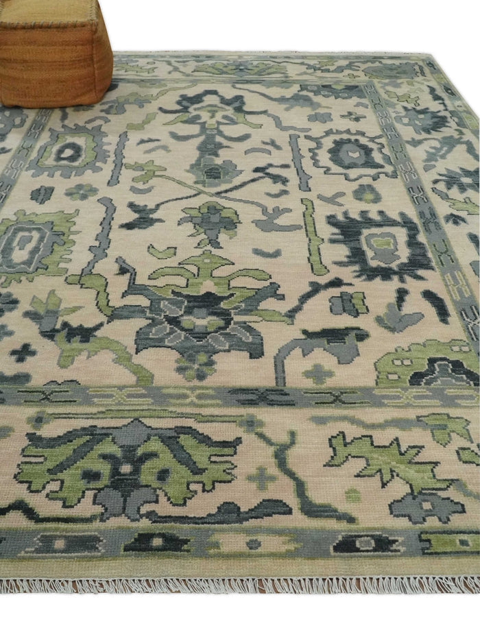 Pink, Charcoal and Green Hand knotted Oushak Traditional Wool Area Rug - The Rug Decor