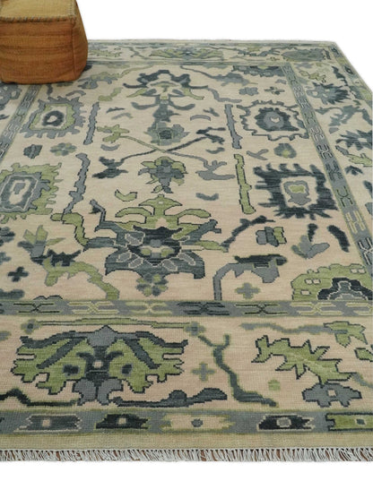 Pink, Charcoal and Green Hand knotted Oushak Traditional Wool Area Rug - The Rug Decor