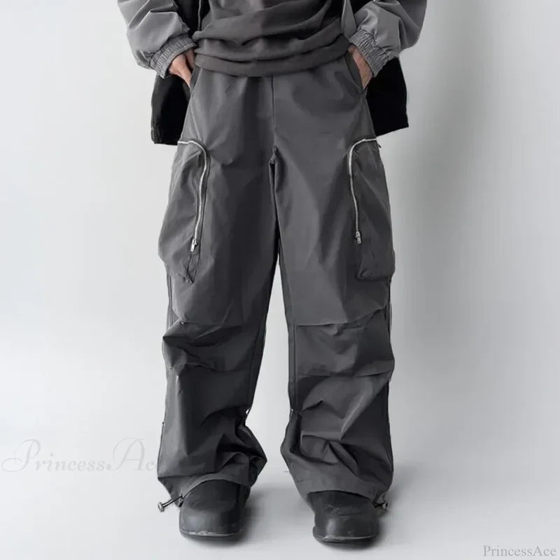 Black Baggy Cargo Streetwear Pants M / Gray