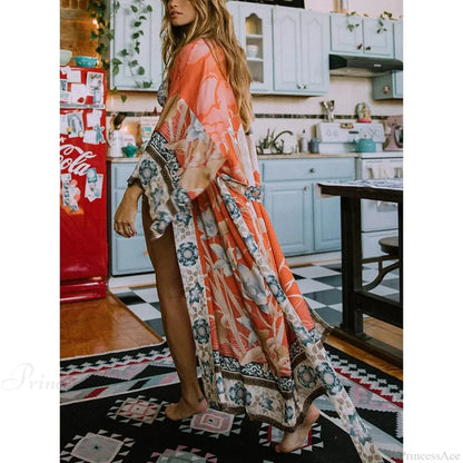Bohemian Printed Bikini Cover Up Orange / One Size