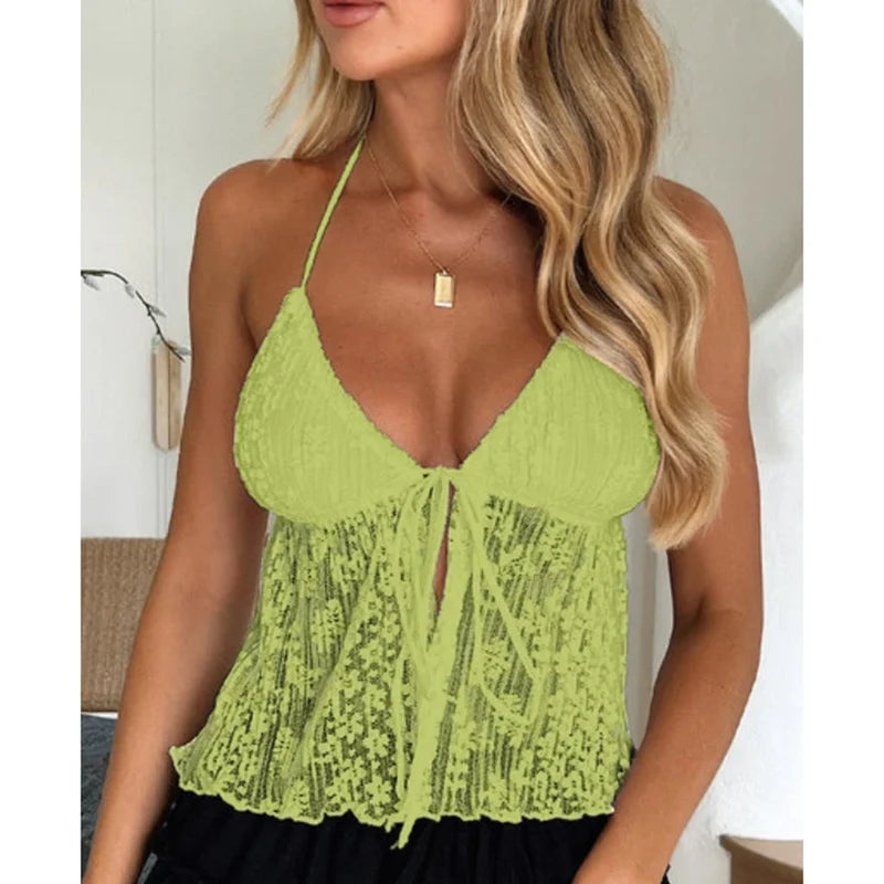 Boho Lace Tie-Up Crop Top
