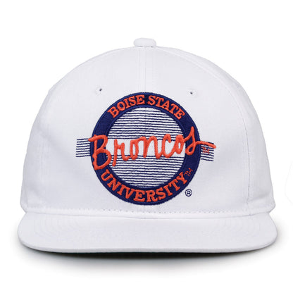 Boise State Retro Circle snapback hat in white, front view