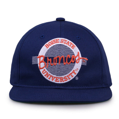 Boise State Retro Circle snapback hat in royal blue, front view