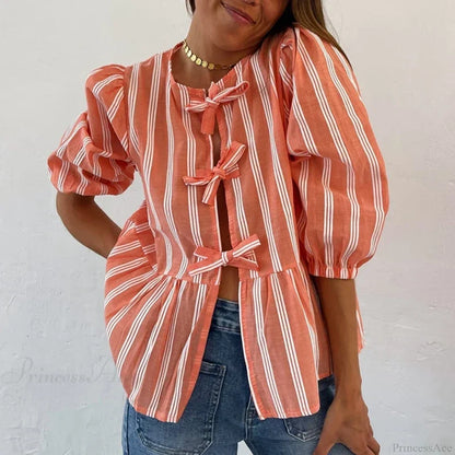 Bowknot Front Hollow Out Vintage Ruffles Puff Sleeve Elegant Sweet Y2K Crop Top croptop-250126