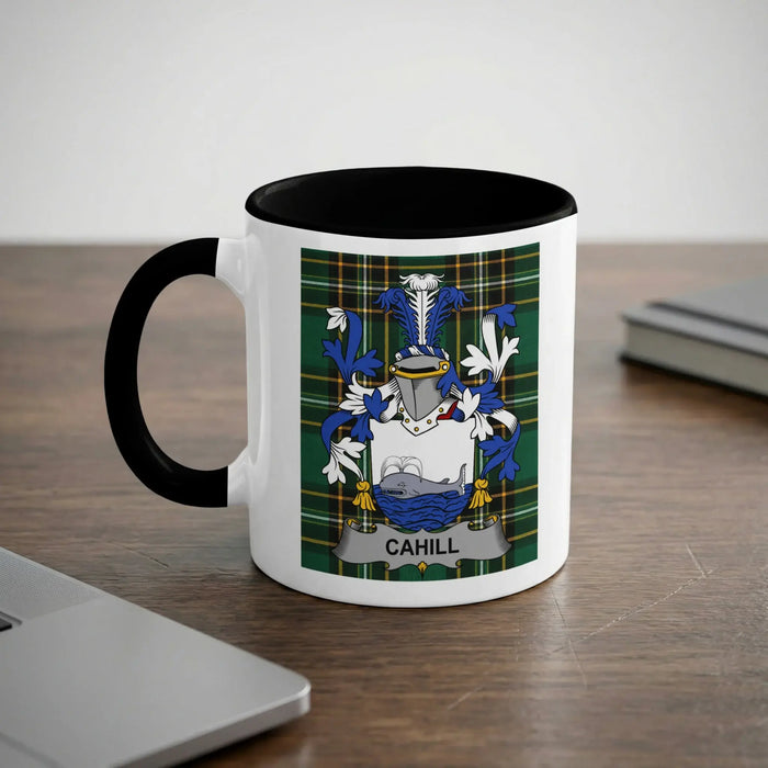 Cahill Irish surname mug with black interior and handle