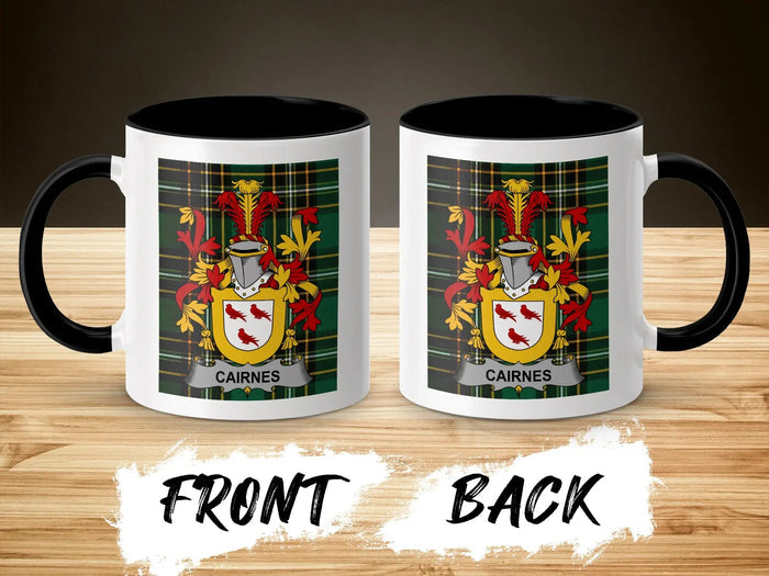 Cairnes Irish family crest mug showing front and reverse design