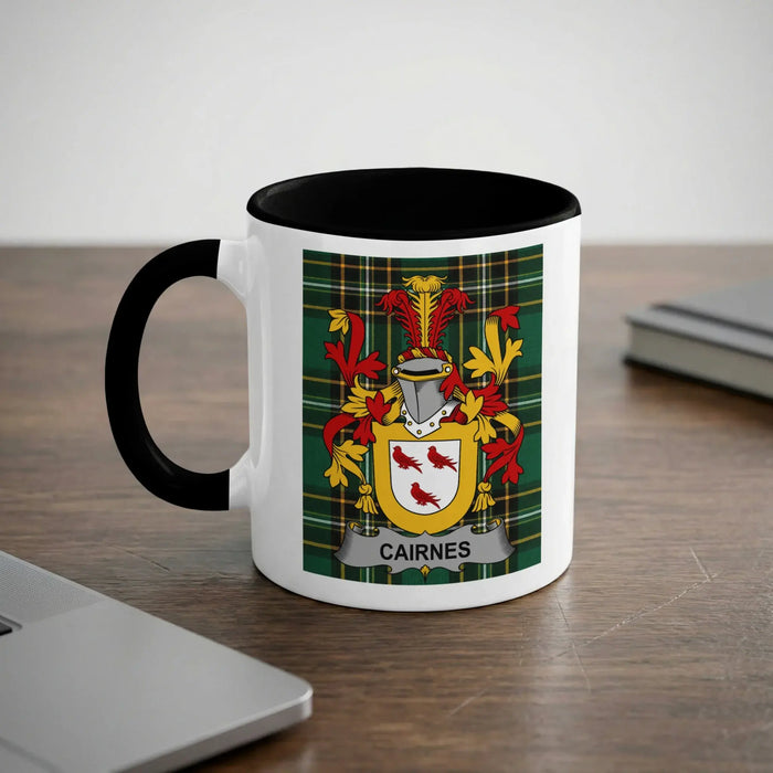 Cairnes Irish surname mug with black interior and handle