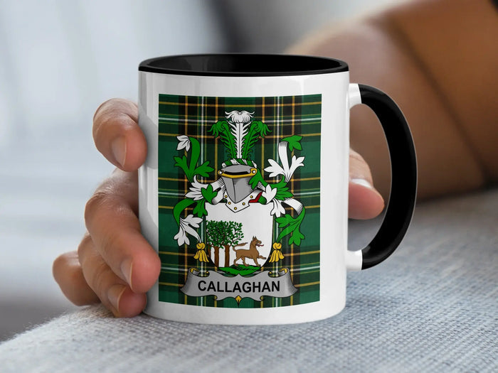 Callaghan Irish family crest 11oz ceramic accent mug with black handle