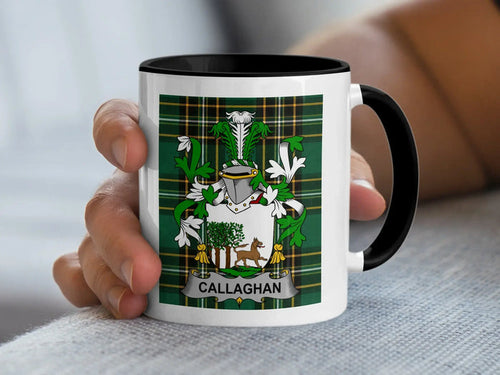 Callaghan Irish family crest 11oz ceramic accent mug with black handle