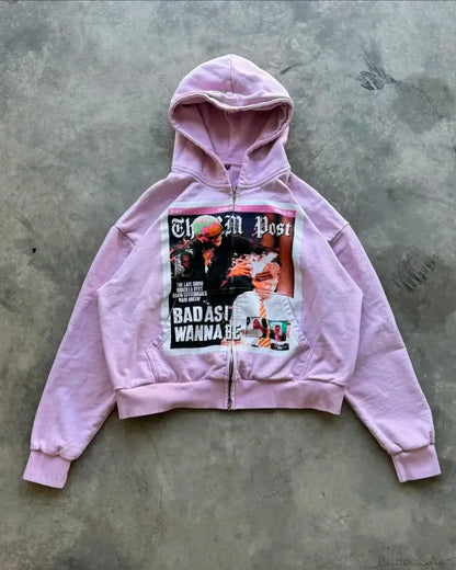 Cardigan Hooded Hoodie Pink / S