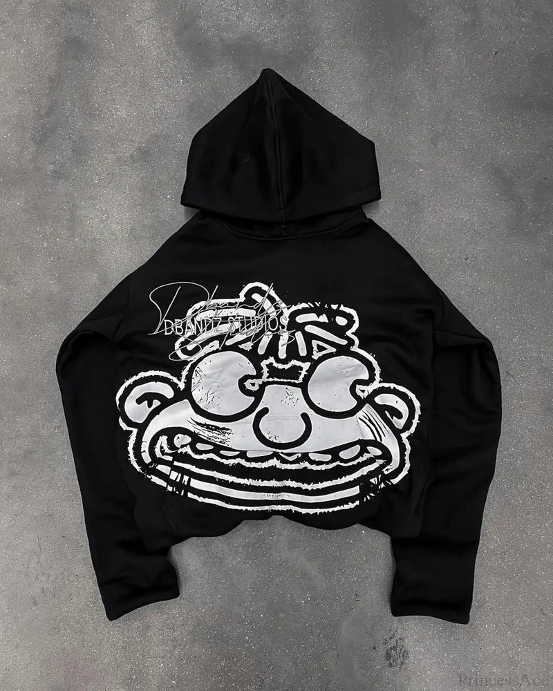 Cartoon Graphic Printed Hoodie black2 / S